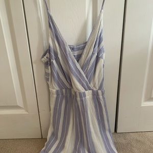 blue and purple striped romper